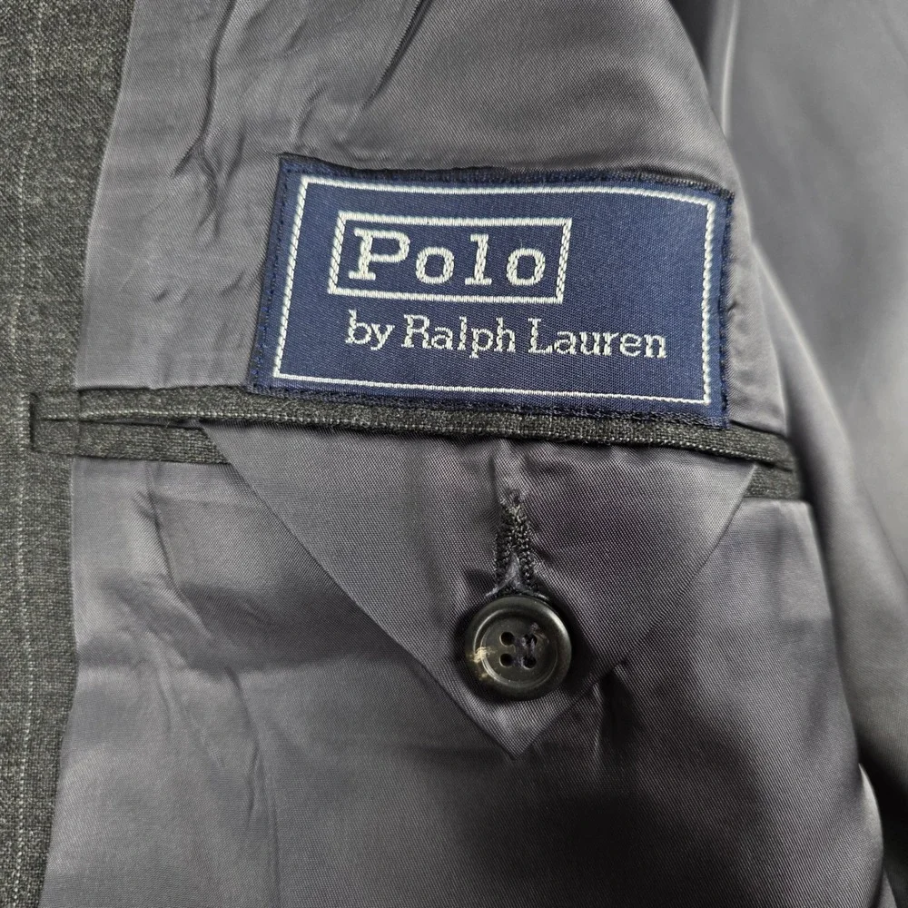 Polo Ralph Lauren Blazer Mens 40S Grey Pinstripe Trop Wool Union Made in USA VTG